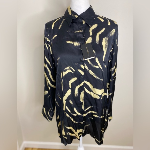 NWT Massimo Dutti Buttoned Down Women’s Long Sleeve Animal Print Blouse Top Sz 6 - Picture 1 of 12